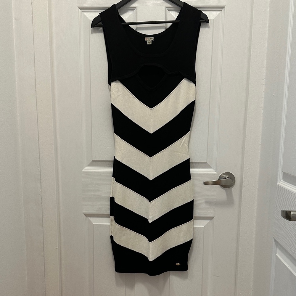 Guess Black and White Chevron Mini Dress